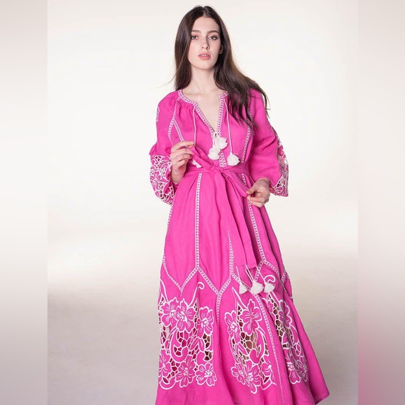 March 11 Dragon Flower Fuchsia Linen Dress Size XS - Picture 4 of 8